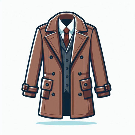 Brown coat with a collar on a white background. Vector illustration.のイラスト素材