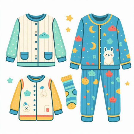 Set of cute pajamas. Vector illustration in cartoon style.のイラスト素材
