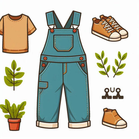 Set of clothes and accessories for kids. Vector illustration in cartoon style.のイラスト素材