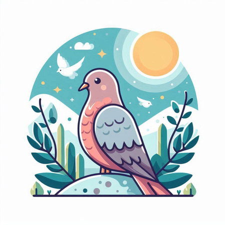 Pigeon in the wild. Vector illustration in flat style.のイラスト素材