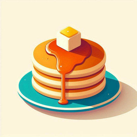 Pancakes with syrup on a blue plate. Vector illustration.のイラスト素材