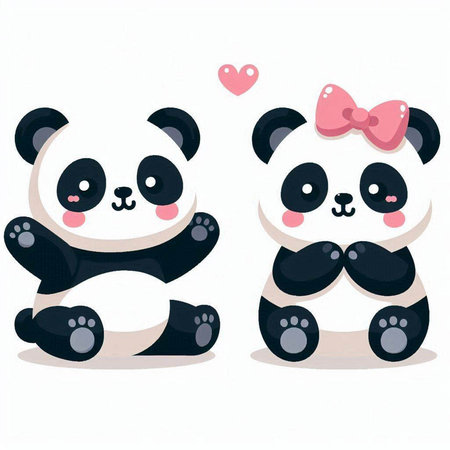Two cute panda bears in love. Vector illustration isolated on white background.のイラスト素材