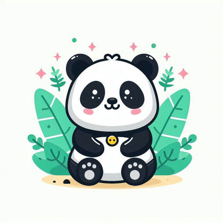 Cute panda bear sitting on the ground. Vector illustration.のイラスト素材