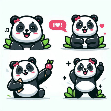 Cute panda cartoon character set. Vector illustration in cartoon style.のイラスト素材