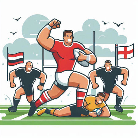 American football player with ball and bat. Vector illustration in cartoon styleのイラスト素材