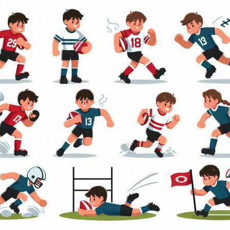 Rugby player running with a ball in his hand. Vector illustrationのイラスト素材