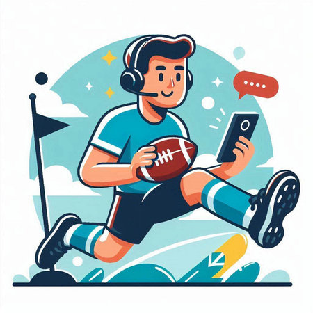 Rugby player holding a ball and a trophy. Vector illustration.のイラスト素材