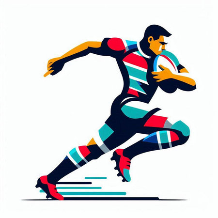 American football player in headphones with ball and mobile phone. Vector illustration.のイラスト素材