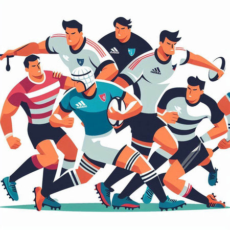 Rugby players. Vector illustration of a group of rugby players.のイラスト素材