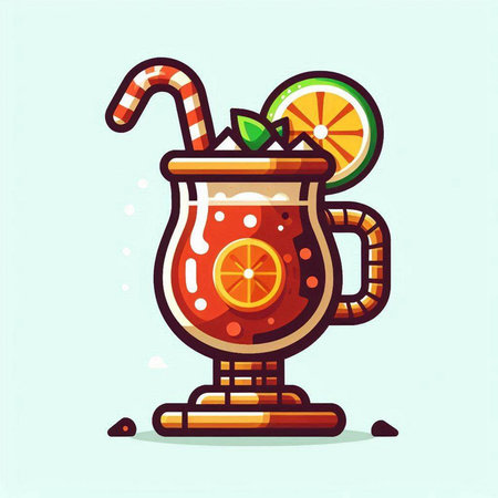 Mulled wine with lemon and candy cane. Vector illustration.のイラスト素材