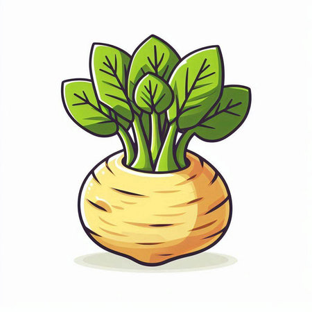 Fresh turnip with green leaves isolated on white background. Vector illustration.のイラスト素材