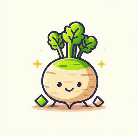 Cute turnip cartoon vector illustration. Cute radish vegetable character.のイラスト素材