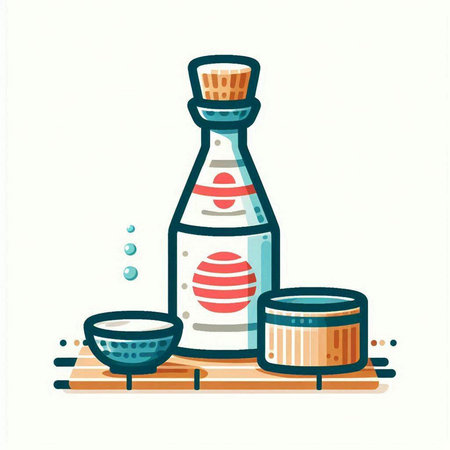 Soy sauce in a bottle. Vector illustration in flat style.のイラスト素材