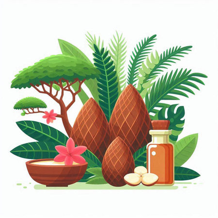 Illustration of a set of tropical elements for spa. Vector illustrationのイラスト素材