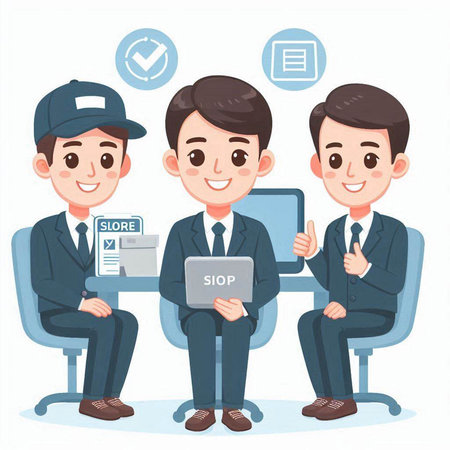 Illustration of a young man in a job interview with a resumeのイラスト素材