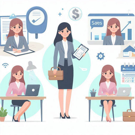 Businesswoman character in flat style. Vector illustration. Business woman in office.のイラスト素材