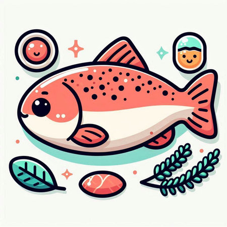 Cute cartoon fish. Vector illustration in a flat style. Isolated.のイラスト素材