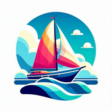 Sailing boat on the sea. Vector illustration in a flat style.のイラスト素材