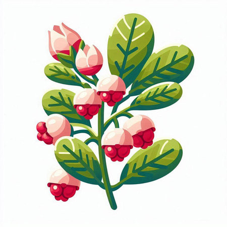 Illustration of a branch with berries and leaves on a white backgroundのイラスト素材