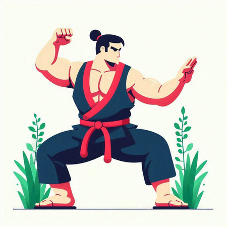 Karate man in kimono. Vector illustration in flat styleのイラスト素材