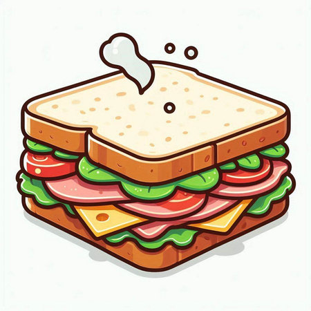 Sandwich with ham, cheese, tomato and lettuce. Vector illustration.のイラスト素材