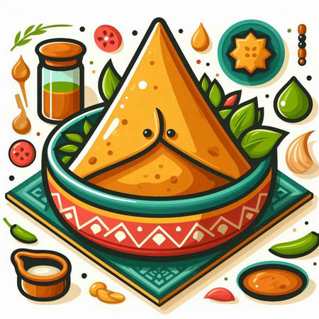 Vector illustration of mexican food with nachos and ingredientsのイラスト素材