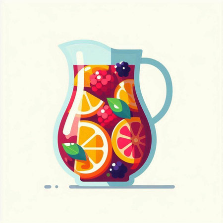 Sangria in a jug. Vector illustration in flat style.のイラスト素材