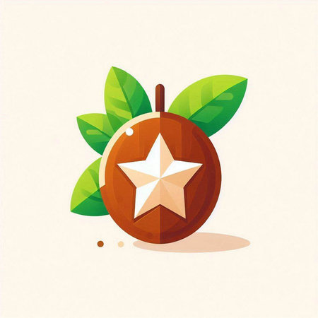 Illustration of a star fruit with leaves isolated on a white backgroundのイラスト素材