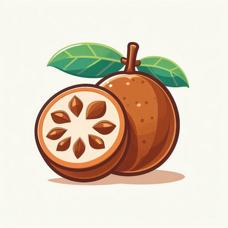Sapodilla fruit on white background. Vector illustration of exotic fruit.のイラスト素材
