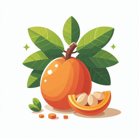 Santol fruit with leaves isolated on white background. Vector illustration.のイラスト素材