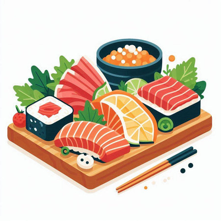Sushi set isolated on white background. Japanese food. Vector illustrationのイラスト素材