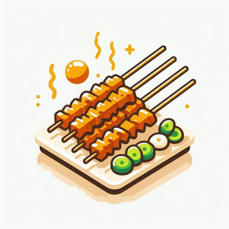 Skewers of grilled meat on skewers. Vector illustrationのイラスト素材