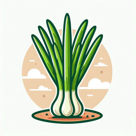 Illustration of green onion on white background. Vector illustration in flat style.のイラスト素材