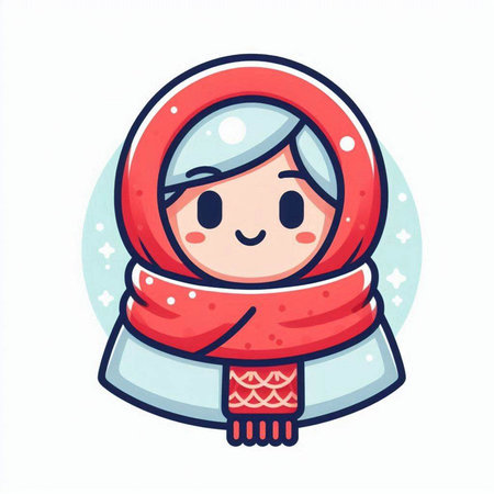 Cute cartoon girl wearing a Russian winter clothes. Vector illustration.のイラスト素材