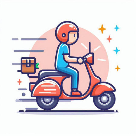 Courier on scooter. Delivery service concept. Vector illustrationのイラスト素材