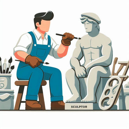 Vector illustration of a sculptor working with a pottery wheel.のイラスト素材