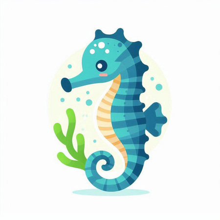 Cute cartoon seahorse on white background. Vector illustration.のイラスト素材