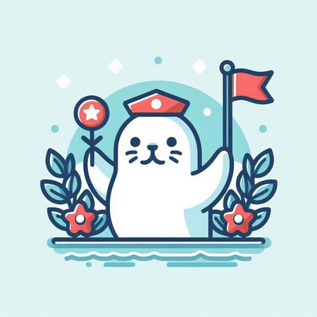 Cute seal with a flag in its paws. Vector illustration.のイラスト素材