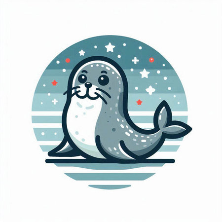 Cute seal on a white background. Vector illustration in flat style.のイラスト素材