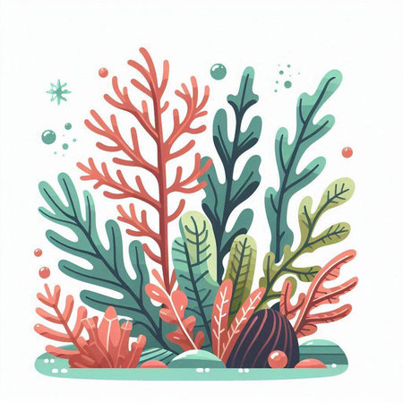 Hand drawn vector illustration of seaweed. Underwater background. Scandinavian style.のイラスト素材