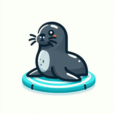 Cute seal on a surfboard. Vector illustration in cartoon style.のイラスト素材