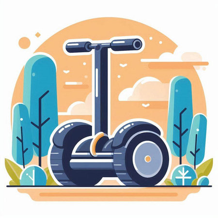 Modern electric scooter on the background of nature. Vector illustration.のイラスト素材