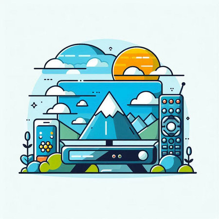 Modern flat line design vector illustration concept of video game and entertainment.のイラスト素材