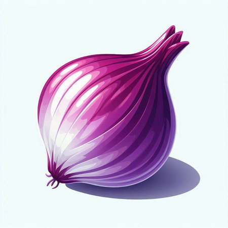 Illustration of a purple onion on a white background with shadow.のイラスト素材