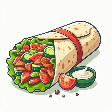 Tortilla wrap with tomato and cucumber. Vector illustration.のイラスト素材
