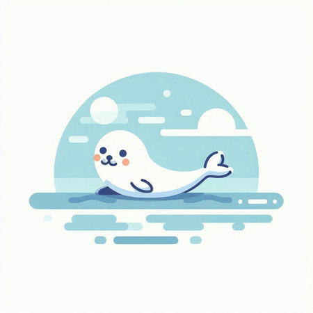 Cute seal on the sea. Vector illustration in flat style.のイラスト素材