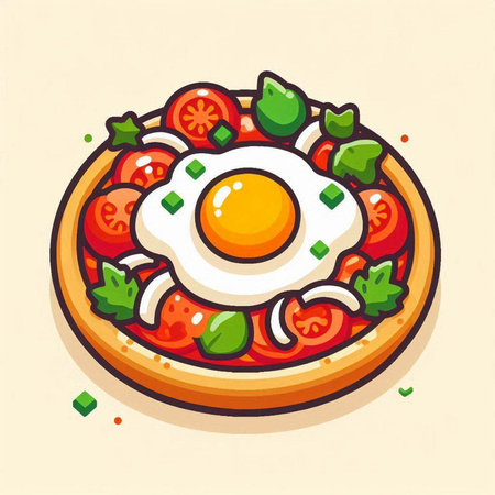 Fried egg with tomato and mozzarella. Vector illustration.のイラスト素材