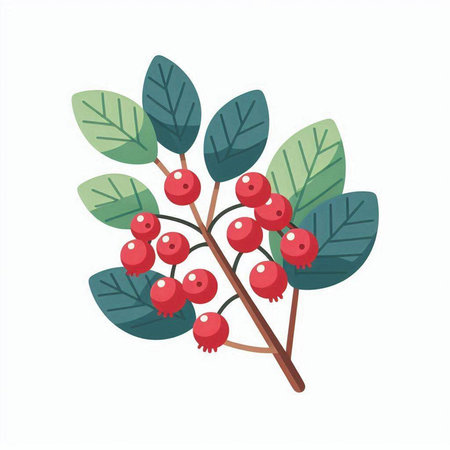 Red rowan berry isolated on white background. Vector illustration.のイラスト素材
