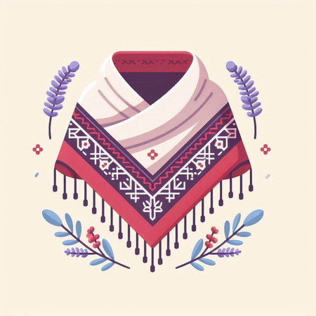 Vector illustration of a woolen shawl in a folk style.のイラスト素材