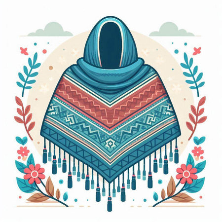 Vector illustration of boho style ethnic poncho in retro style.のイラスト素材